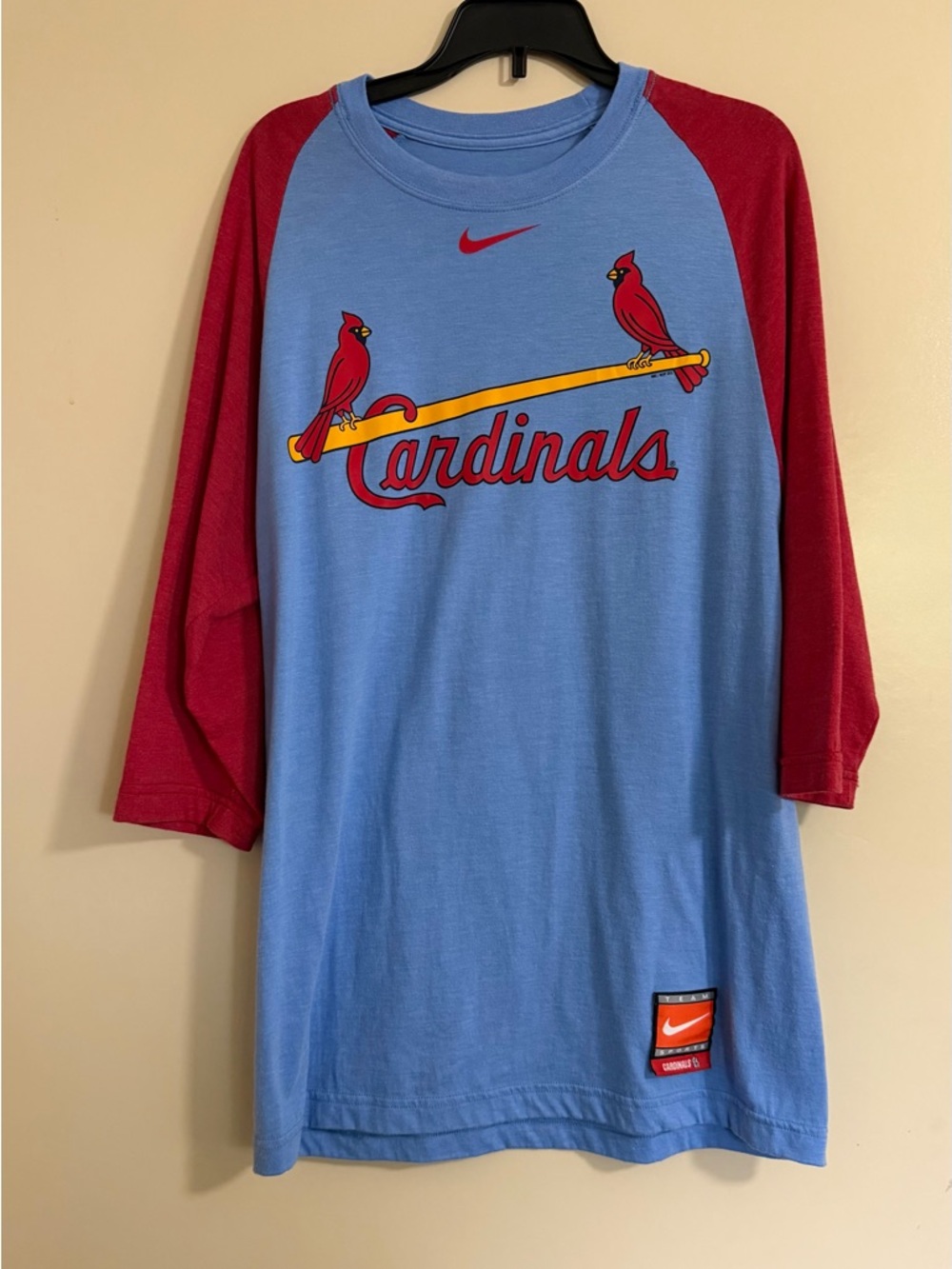 St. Louis Cardinals Nike Cooperstown Raglan 3/4 Sleeve Tri-Blend Shirt Men's S